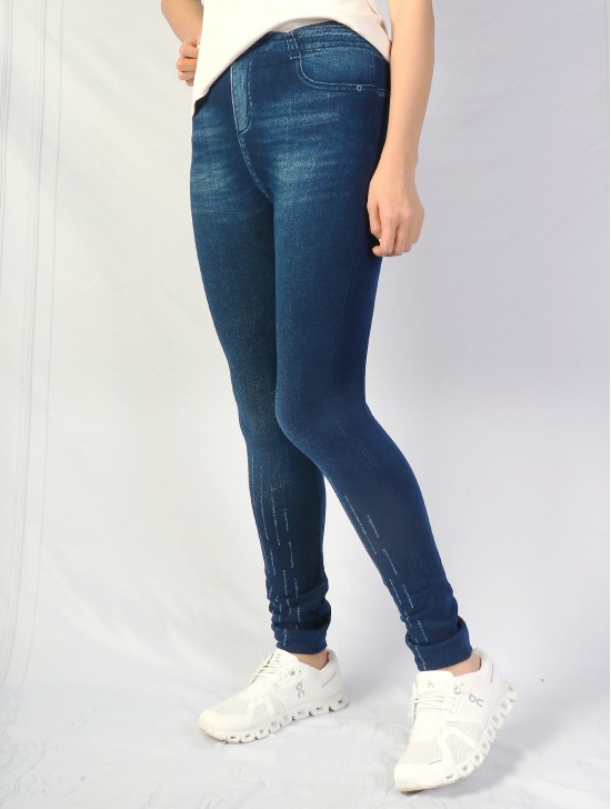 High Waist Denim Style Stretchy Legging (Fleece Lined) (One Size)
